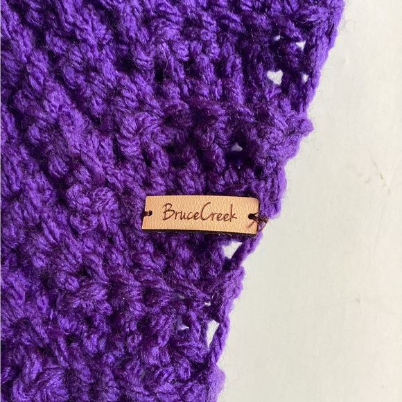 Hat Messy Bun Ponytail Hand Crafted Purple Beanie Crochet Spiral Bow - Picture 8 of 16